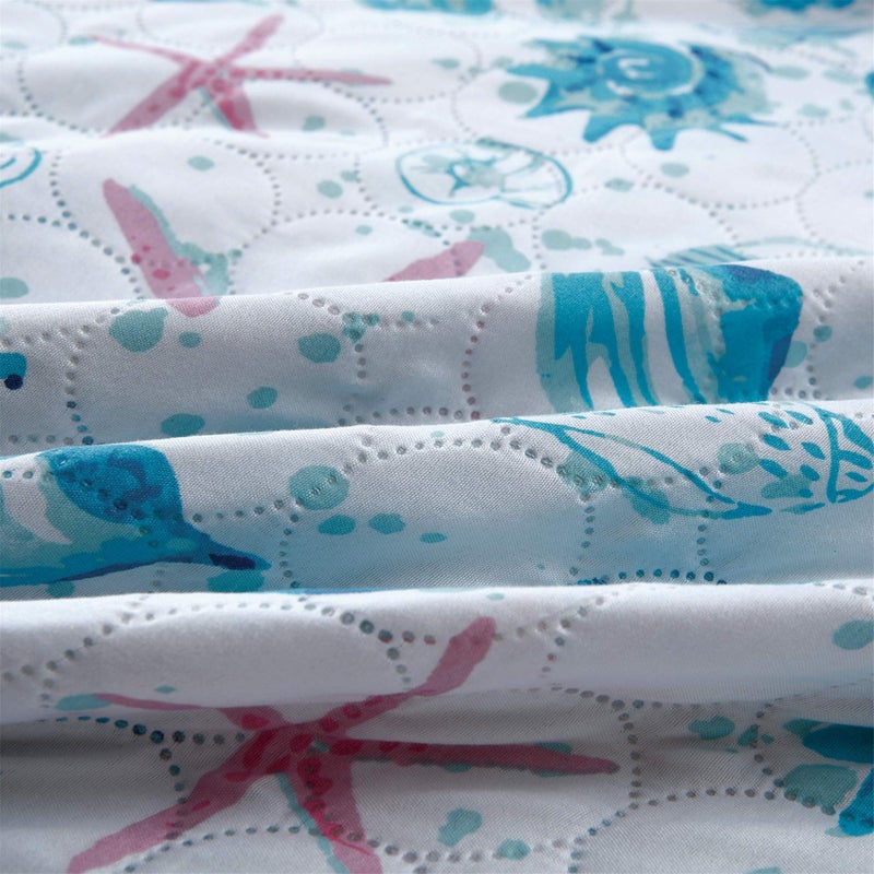 JessyHome King Size Quilts Bedspread Set Beach King Quilt Set Bedding Set Coastal Summer Ocean Quilts Collection Bedding Beach Bedspread Coverlet Reversible Lightweight Bedding Pink Starfish Aqua Home Quilt Set - Image 5